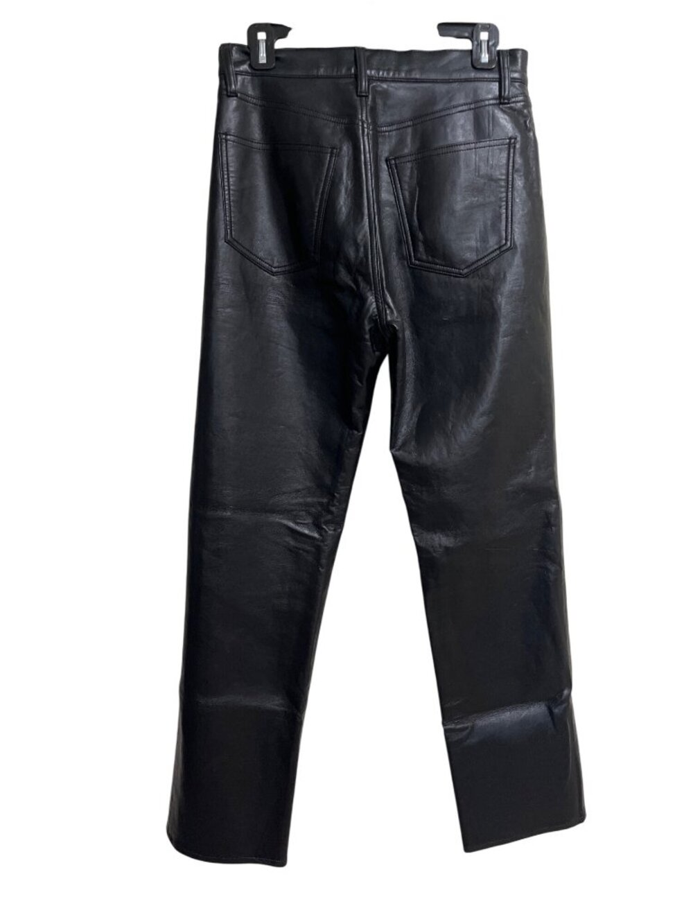 Agolde Women Size 29 90s Pinch Waist Leather Pants Black High-Waist Straight-Leg - Picture 2 of 10